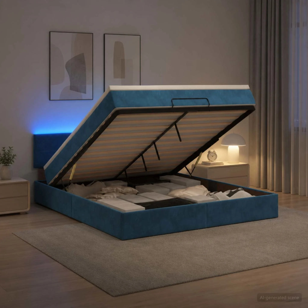 Letto Ottomano con Materasso e LED Blu scuro 160 x 200 cm 3457153