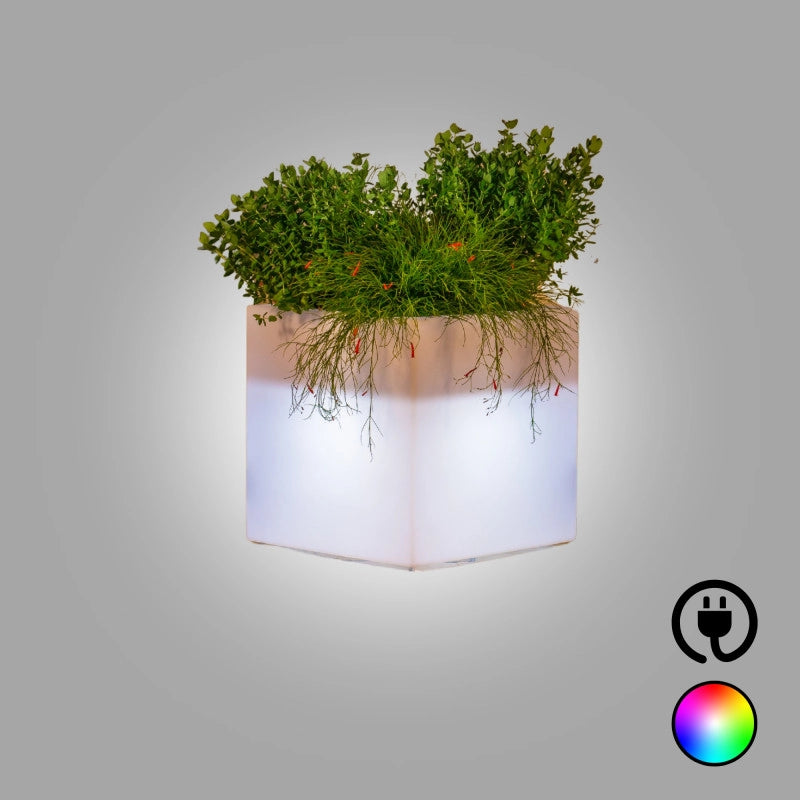 Vaso luminoso moderno di design 40x40 H40 in polimero resistente con LED multicolor per interno ed esterno - Made in Italy - Monacis