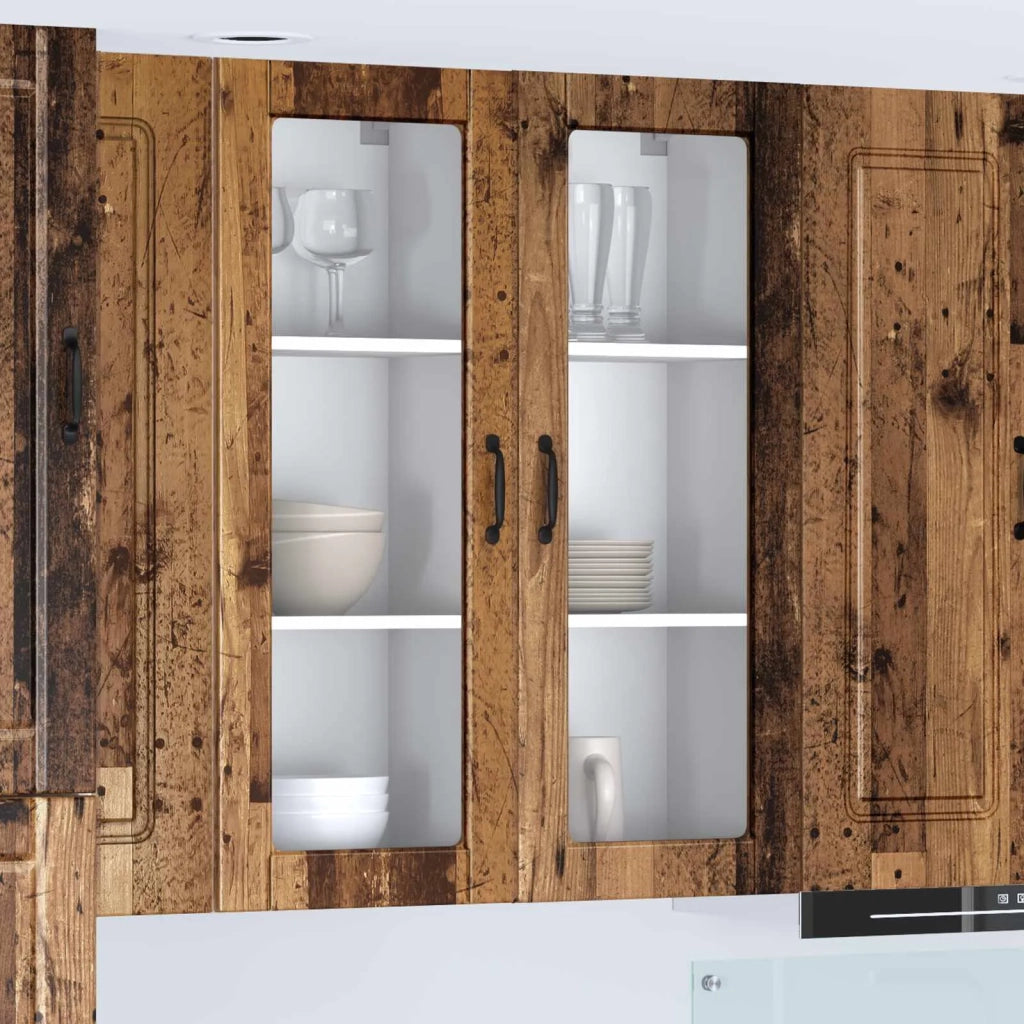 Pensile da cucina | Mobile in vetro da parete PORTO Legno vecchio 80 x 31 x 100 cm