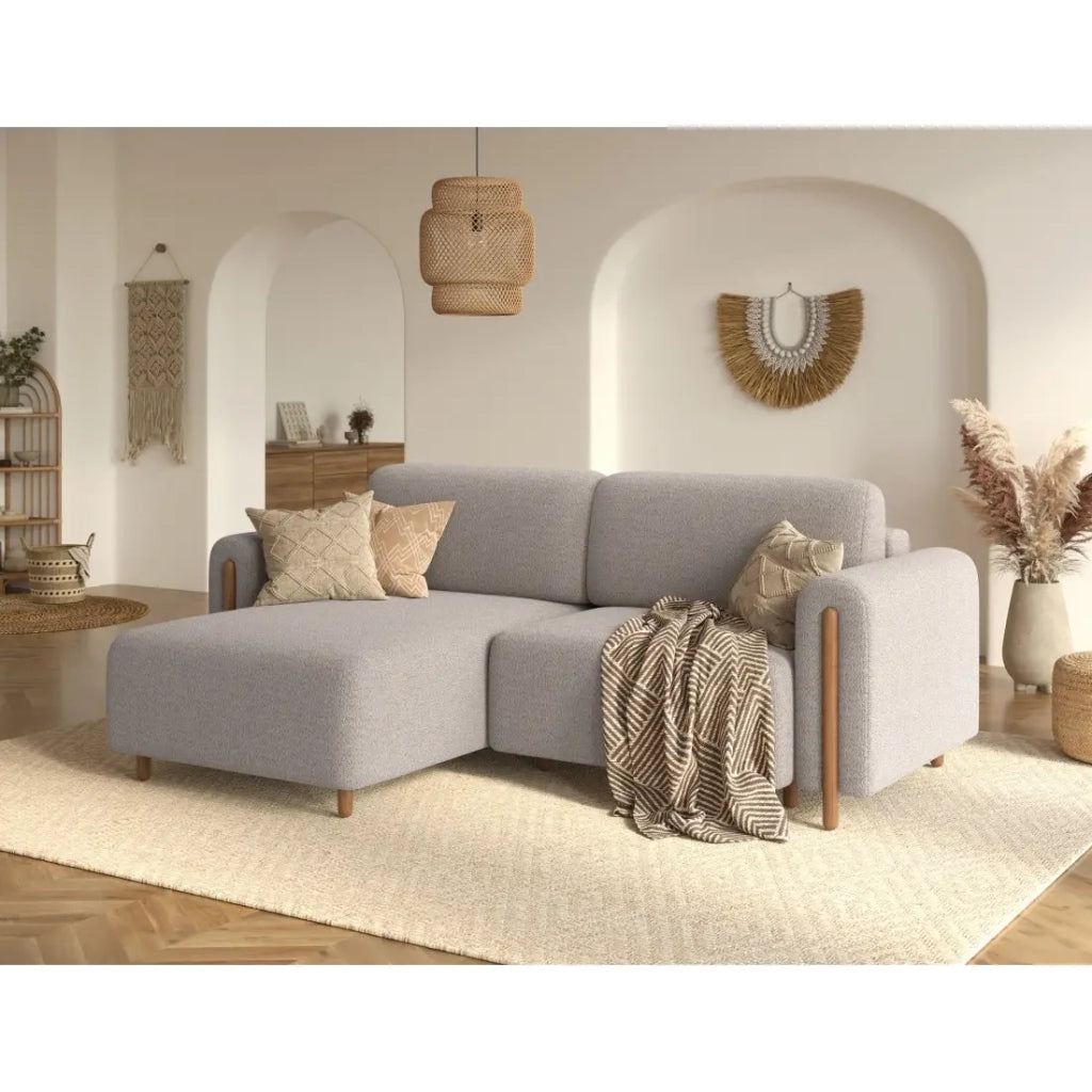 Divano ad angolo convertibile ARVESSA beige in ciniglia - Angolo sinistro con contenitore