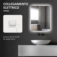 Specchio Bagno con Luci LED  3 Tonalità 70x50 cm Interruttori Touch e Funzione Antiappannamento