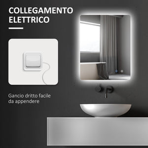 Specchio Bagno con Luci LED  3 Tonalità 70x50 cm Interruttori Touch e Funzione Antiappannamento