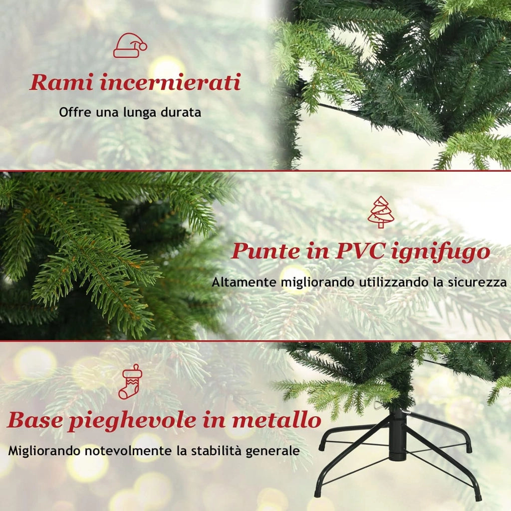 Albero di Natale 180 cm, Albero di Natale Artificiale con Rami in PE e in PVC e Base di Metallo Incrociata, per Casa, Ufficio e Negozio, Verde