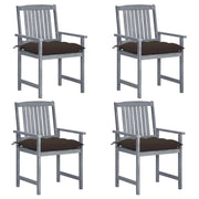 Sedie da Giardino con Cuscini 4 pz in Massello di Acacia Grigio cod mxl 13556