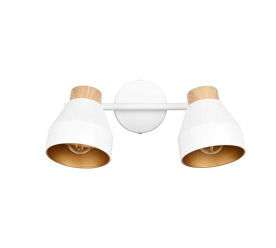 Barra 2 spots, metallo e legno, bianco e oro, L 32 cm, Valentin