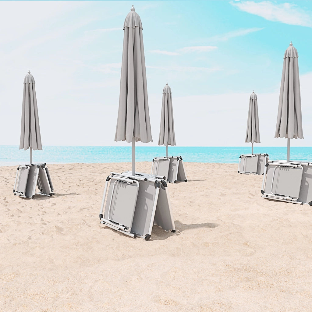 Coppia Di Lettini Pieghevoli Prendisole Tettuccio Parasole Schienale Reclinabile Regolabile 6 Posizioni Struttura In Alluminio Sedia Sdraio Spiaggia Mare Giardino Piscina 187 x 59 x 29 Cm (Gray)