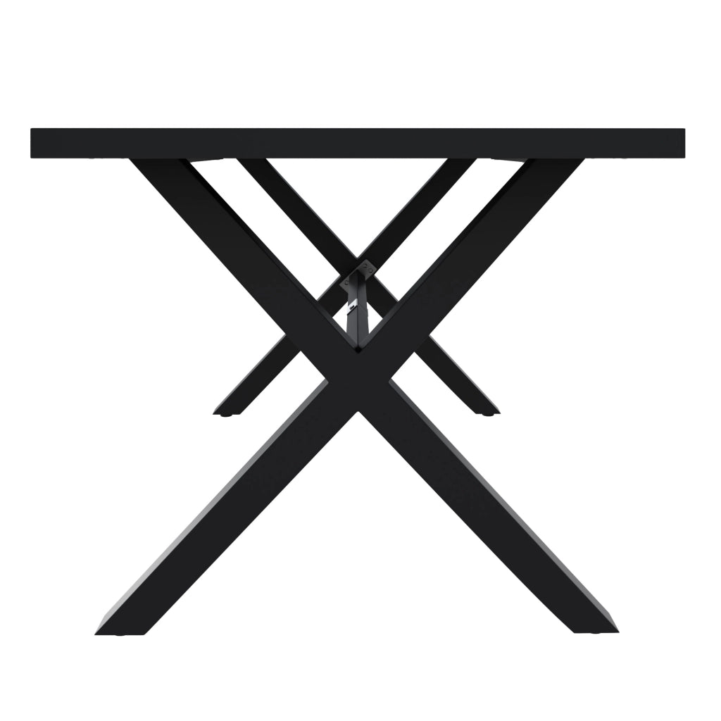 Set da pranzo da esterno con tavolo e 6 sedie in ferro, rattan PE nero e naturale