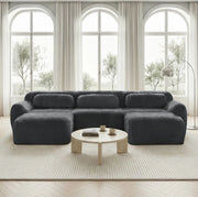 Divano modulare senza struttura in tessuto plush; 291×179×73 cm; grigio