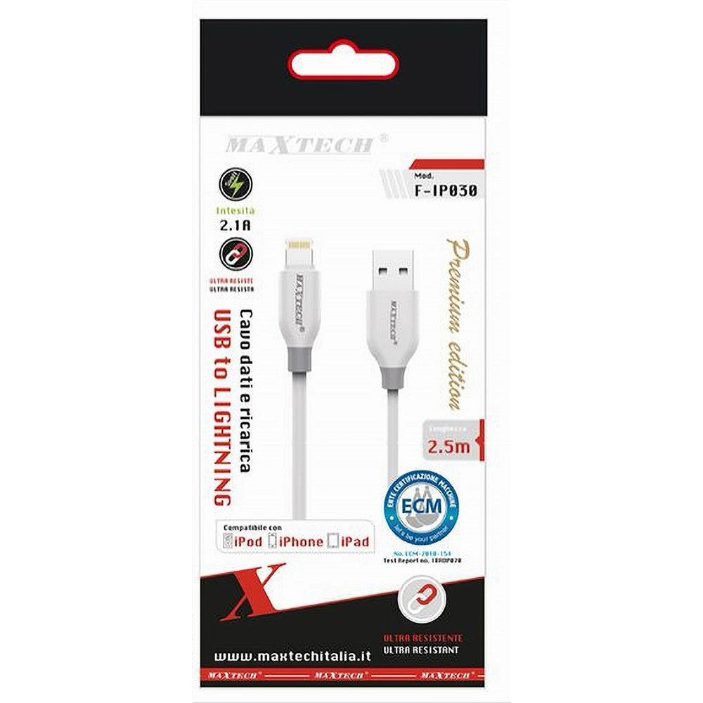 Trade Shop - Cavo Ricarica Sincronizzazione Dati Usb Lightning 2.1a Per Iphone 2,5mt F-ip030 -