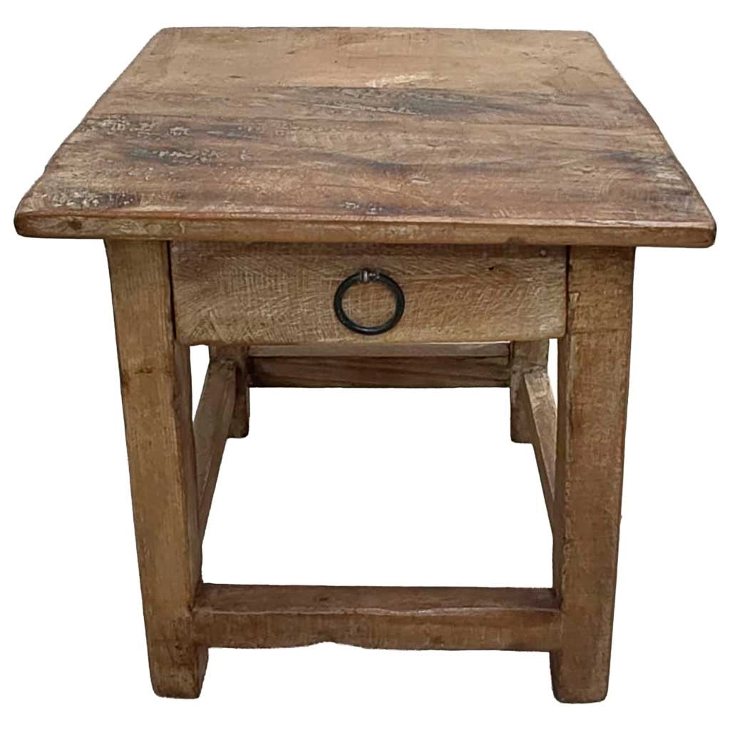 Sgabello con cassetto in legno con finitura artigianale marrone 25x25x29 h cm