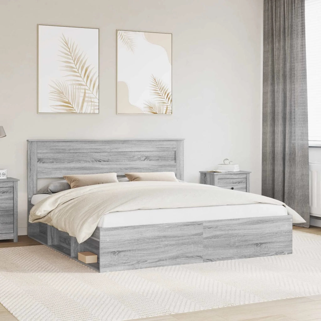 Struttura del letto-Giroletto Grigio Sonoma 200 x 200 cm Pino massello 526112