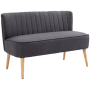 Divano 2 Posti in Tessuto Effetto Lino Senza Braccioli con Gambe in Legno, 117x56.5x77 cm, Grigio Scuro