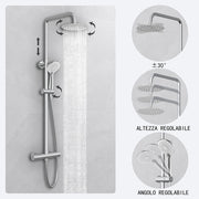 Kit doccia con miscelatore termostatico, soffione rotondo da 20cm, doccetta tonda 23x10.8cm, colonna doccia regolabile 72-120cm, cromo