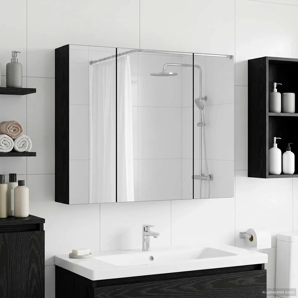 Mobiletto per specchio da bagno Rovere Nero 60 x 14,5 x 50 cm