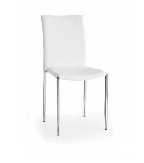 Set 04 sedia in ecopelle bianca con struttura in metallo e gambe in acciaio misura  l.43 h.90 p.52 (663) - Mobili 2G
