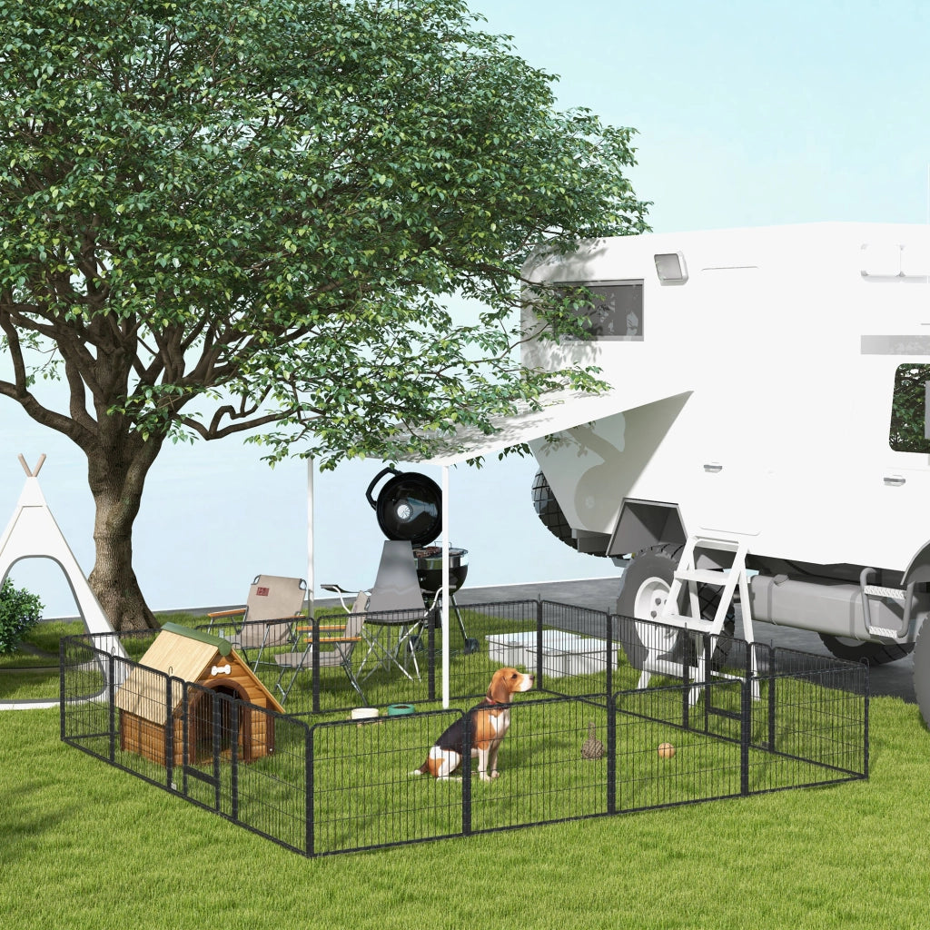 Recinto per Cani e Cuccioli con 16 Pannelli Modulabili e 2 Ingressi, 80x1.5x60cm