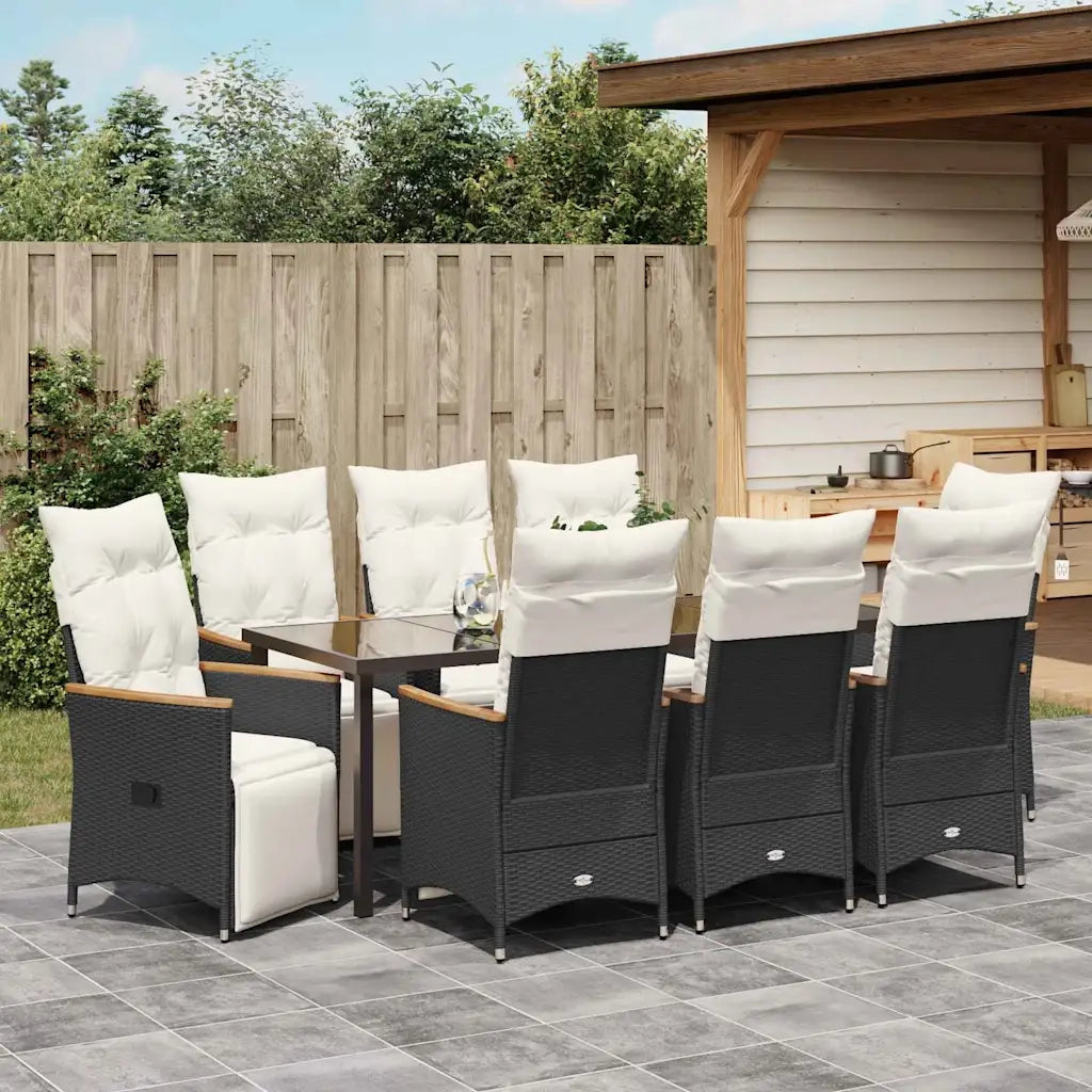Set da Pranzo per Giardino con cuscino 9 pcs Nero polyrattan 3379617