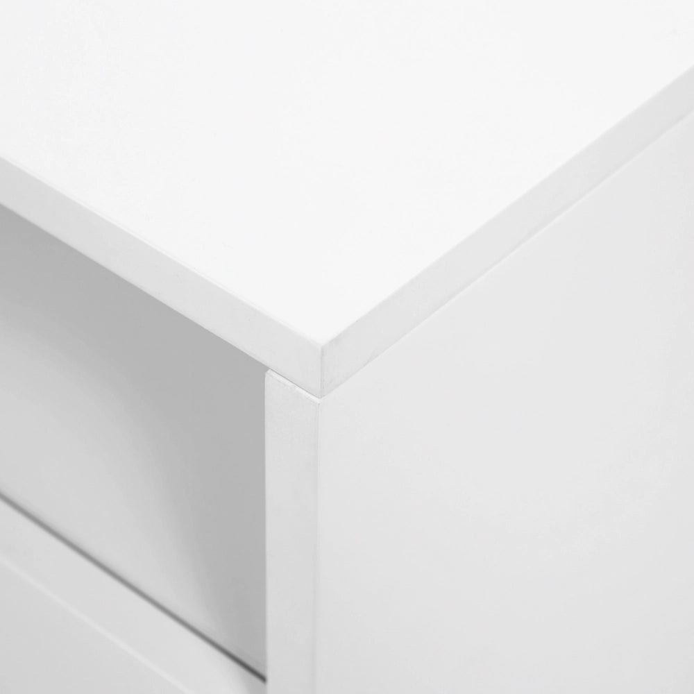 Mobile TV bianco con legno chiaro 55 x 180 x 40 cm con ripiani e cassetti