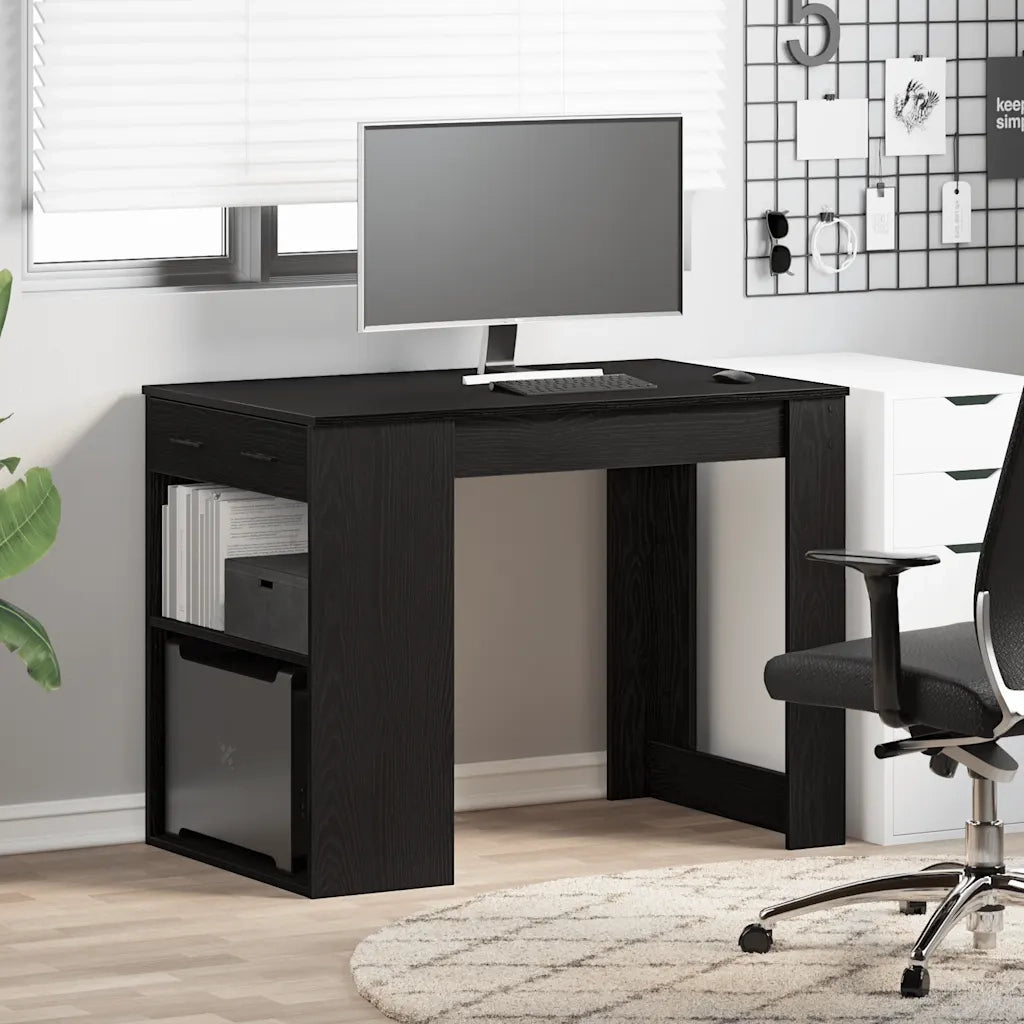 Scrivania con Cassetto e Ripiano Rovere nero Legno Multistrato 858687