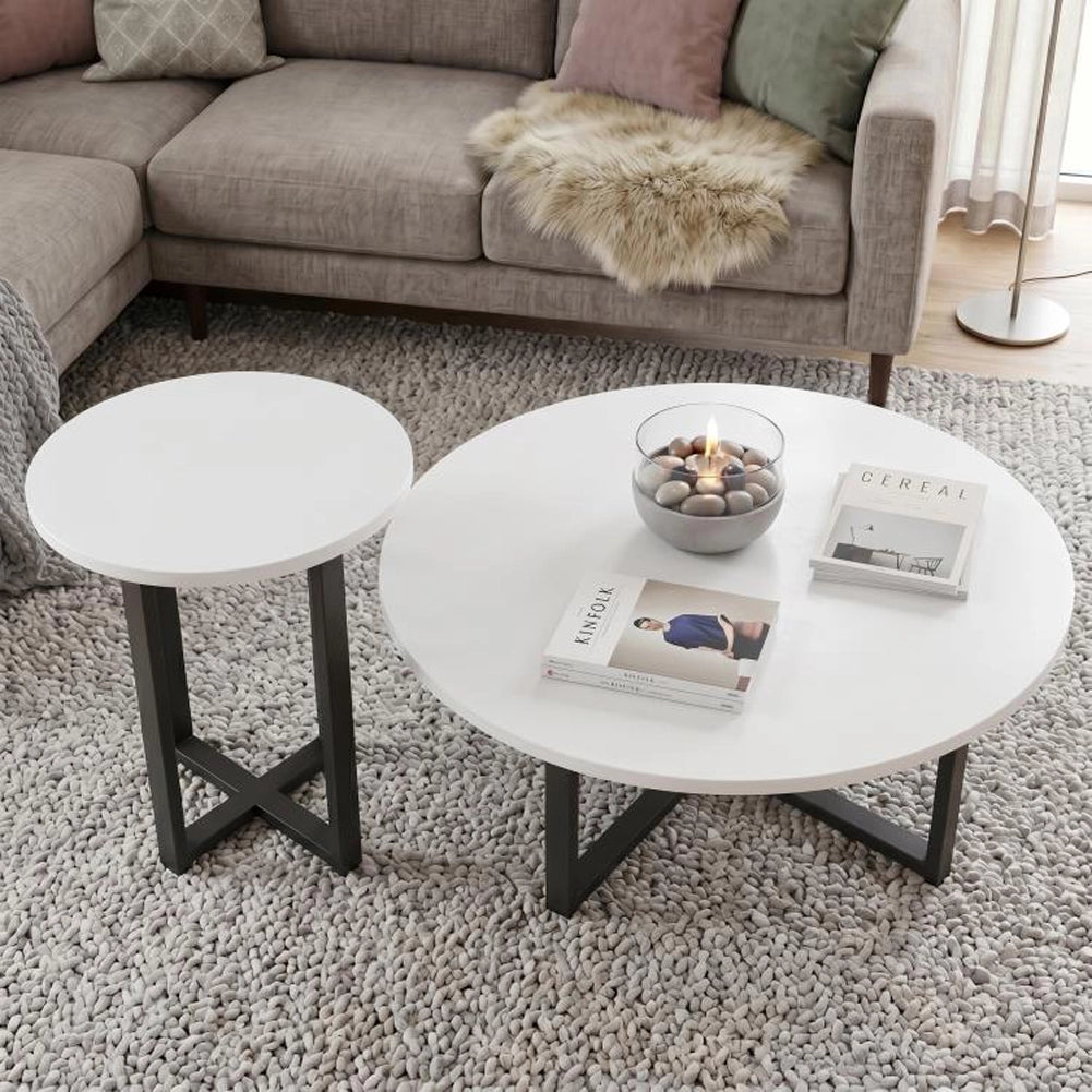 Set 2 Tavolini da Caffè per Soggiorno Bianco Design Moderno Tavolo Salvaspazio