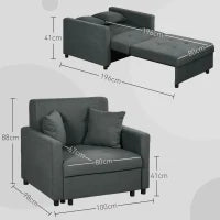 Poltrona Letto in Tessuto Effetto Velluto Grigio con 2 Cuscini e Spazio Contenitore, 100x98x88 cm