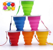 Bicchiere da campeggio pieghevole 6 oz - multicolore - siliconizzato - con coperchio - multifunzionale - riutilizzabile - tazza per campeggio - escursioni - picnic.