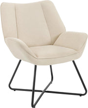 Poltroncina Camera da Letto, Poltrone Salotto, in Lino, con Gambe in Metallo, Portata 150 kg, Beige