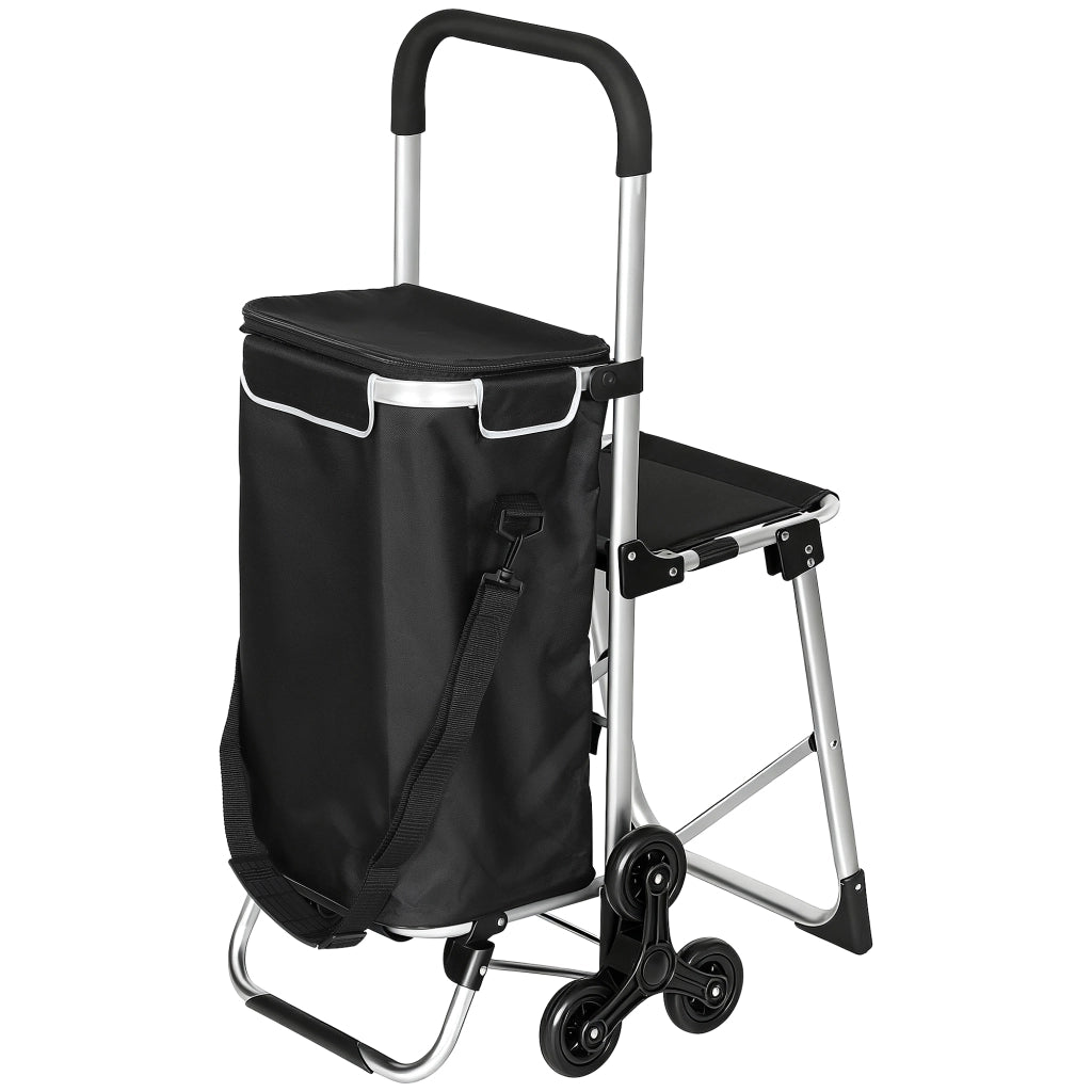 Carrello per la spesa pieghevole con sedia e sacchetto ¨C Zephmum ¨C Nero 46x59.5x97cm