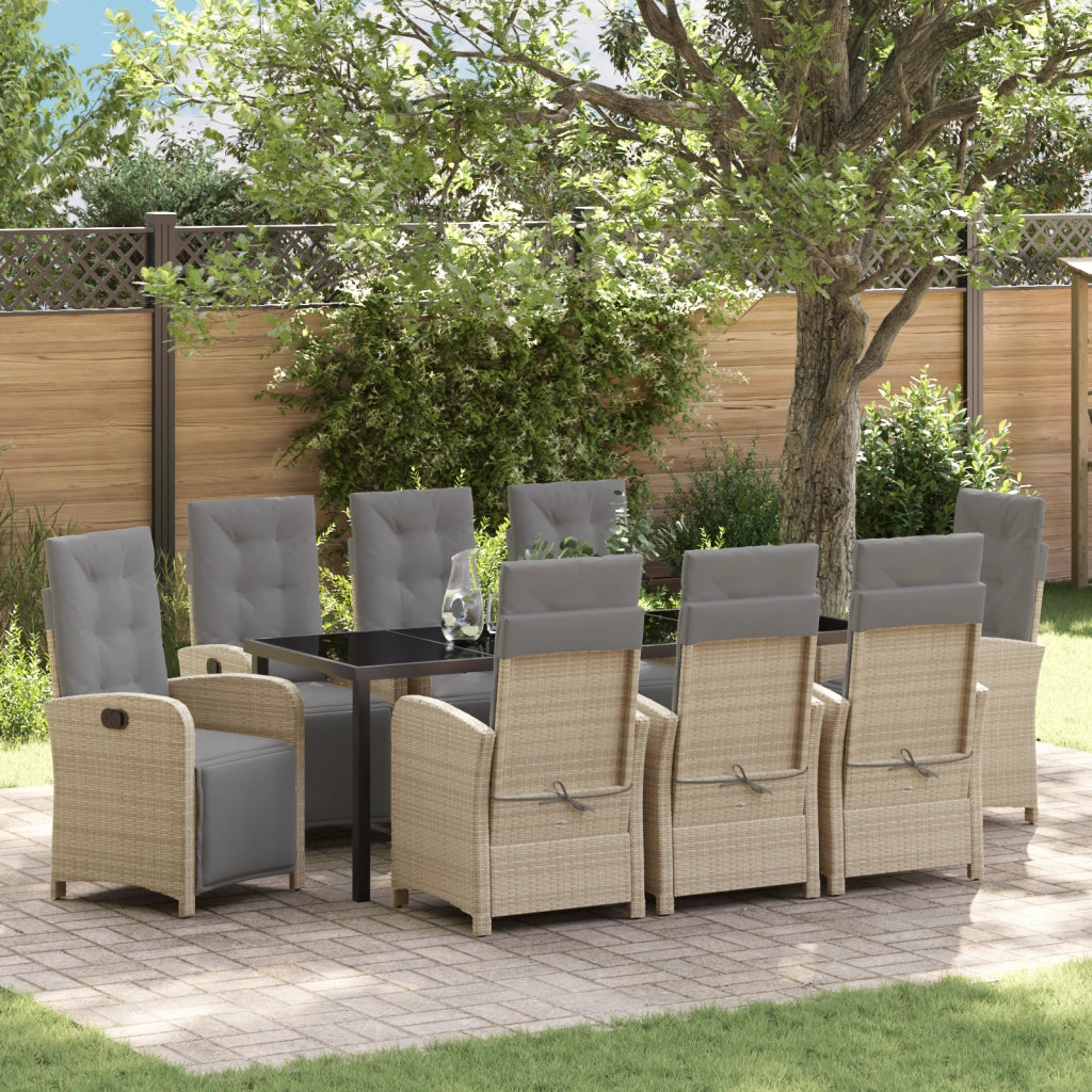 Set da Pranzo da Giardino  9 Pezzi con Cuscini Beige Polyrattan