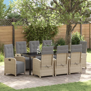 Set da Pranzo da Giardino  9 Pezzi con Cuscini Beige Polyrattan