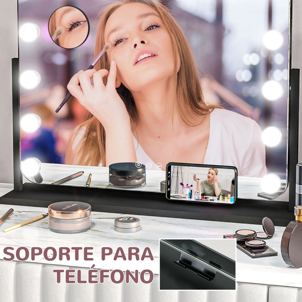 Specchio da Toeletta Rotante con LED ¨C zephmum ¨C Nero 58x46 cm