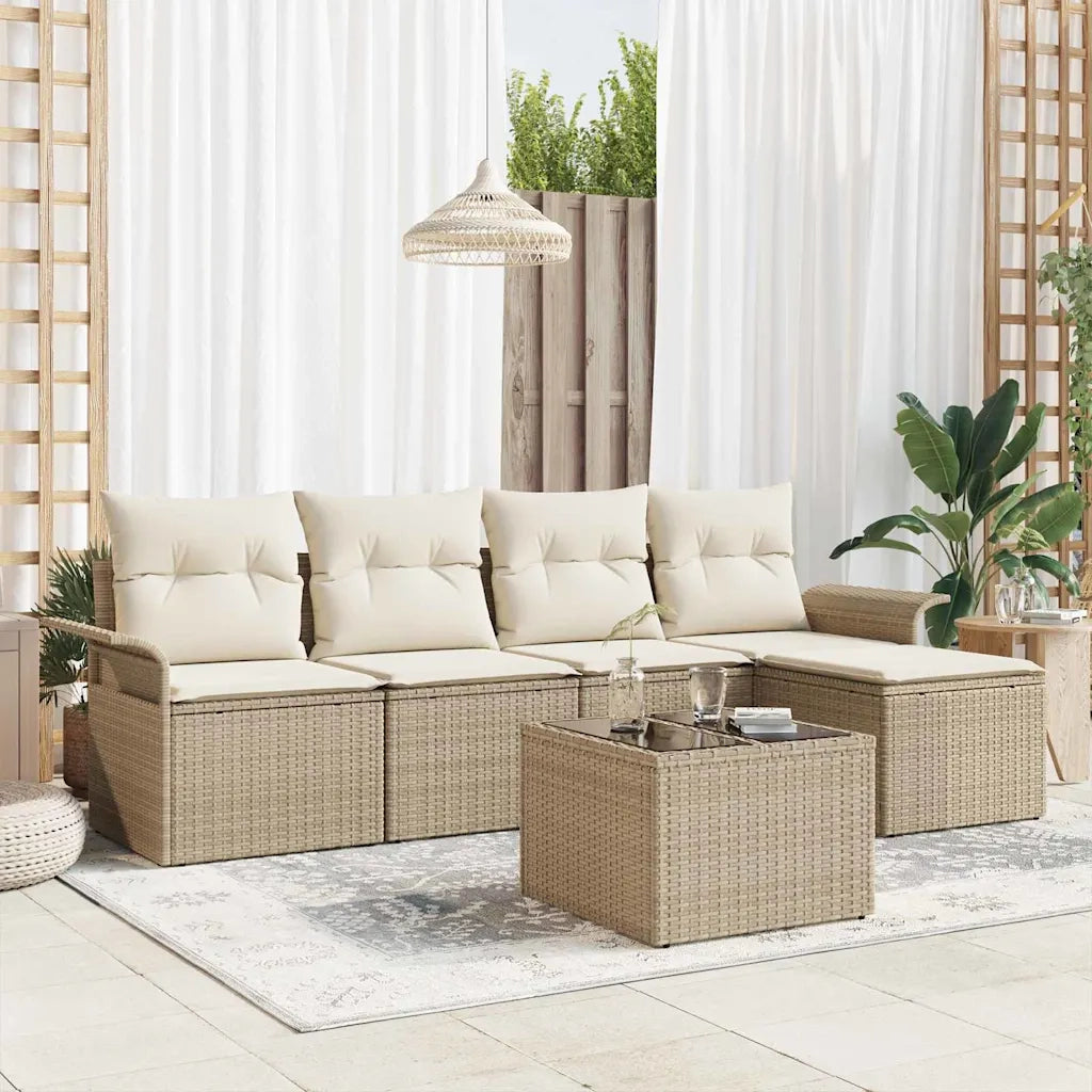 Set Divano da Giardino con cuscino 6 pcs Beige polyrattan 3354000
