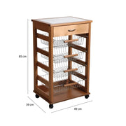 CARRELLO VESUVIO CON CASSETTO ROVERE IN FAGGIO BASE INFERIORE MULTISTRATO DI BETULLA 1 CASSETO 4 CESTELLI PIANO MATTONELLE IN CERAMICA