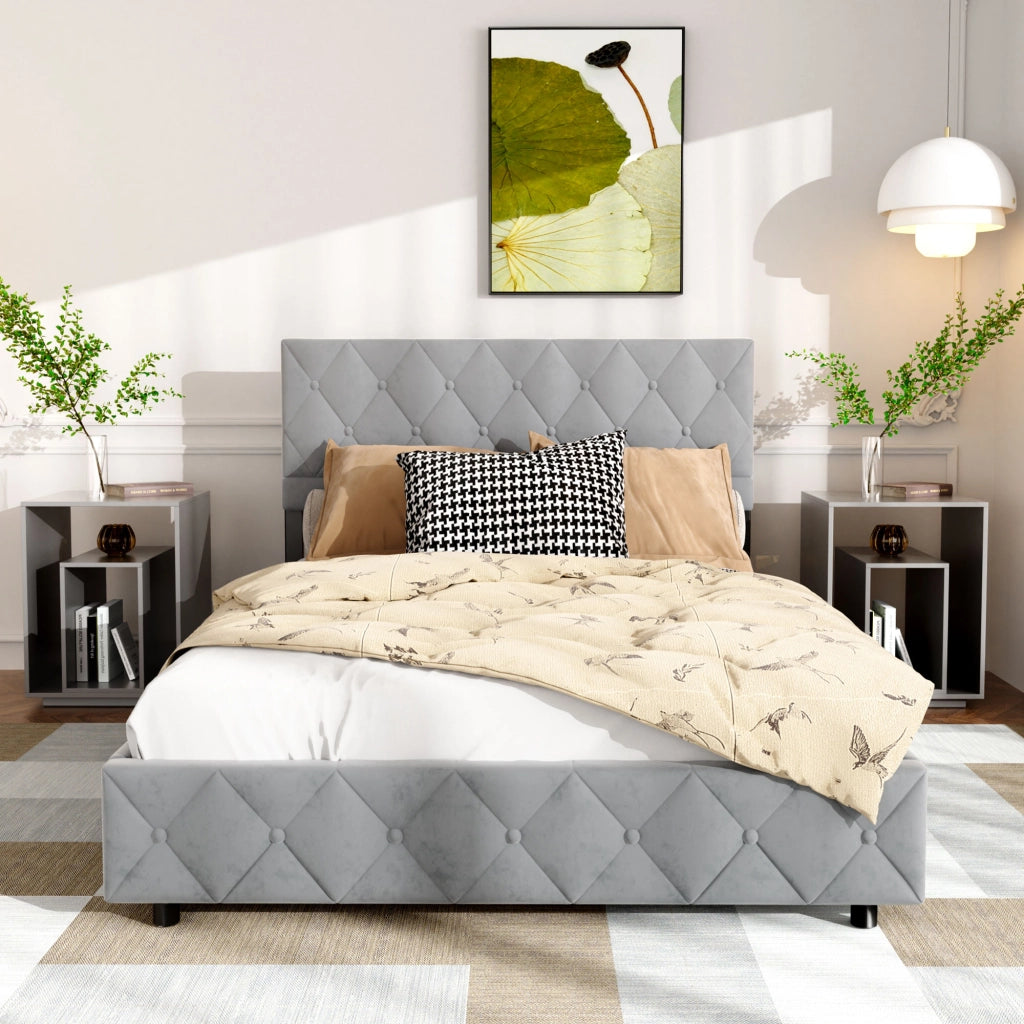LETTO Imbottito 140x200 cm Velluto Grigio