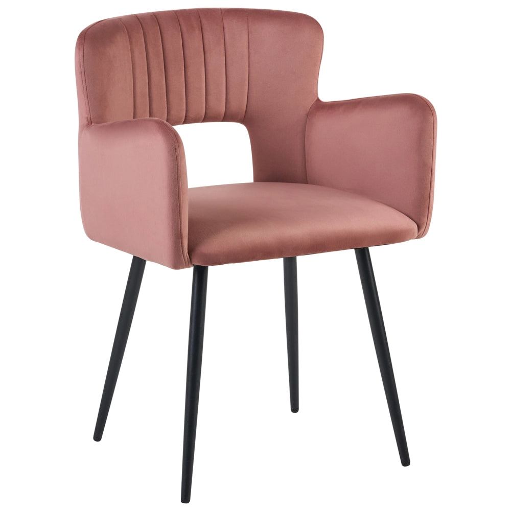Set di 2 sedie da pranzo velluto rosa pastello braccioli schienale intagliato gambe in metallo moderna industriale