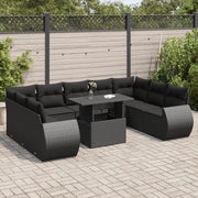Set Divani da Giardino 10pz con Cuscini in Polyrattan Nero 3326696