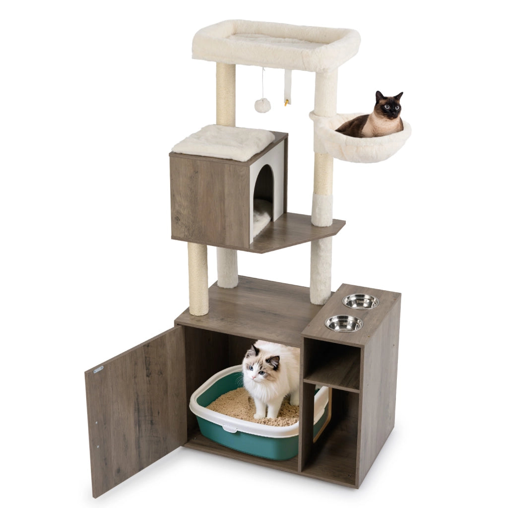 Mobiletto per lettiera per gatti-Torre d¡¯arrampicata con posto graffio in sisal e tappetino Grigio