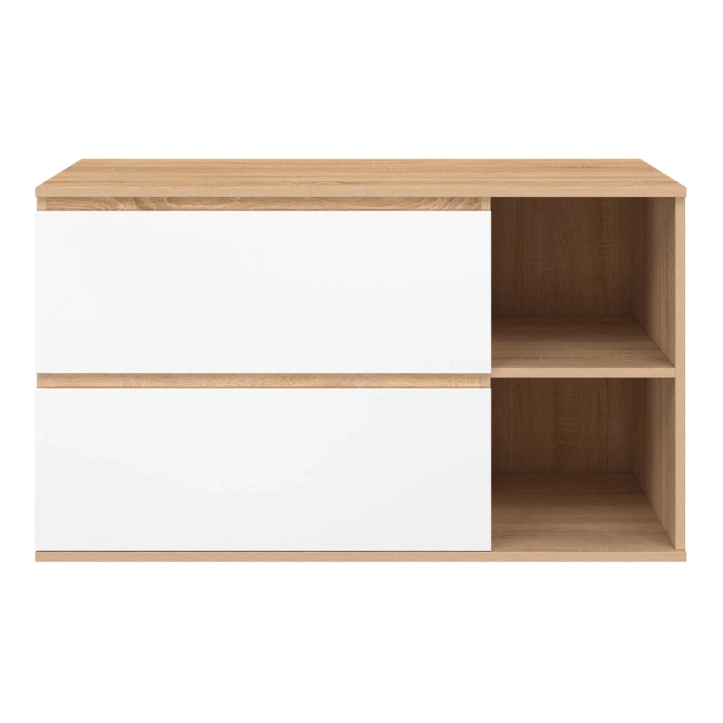 IDMarket - Mobile bagno sospeso TOMI con 2 cassetti e 2 nicchie, finitura faggio e bianco