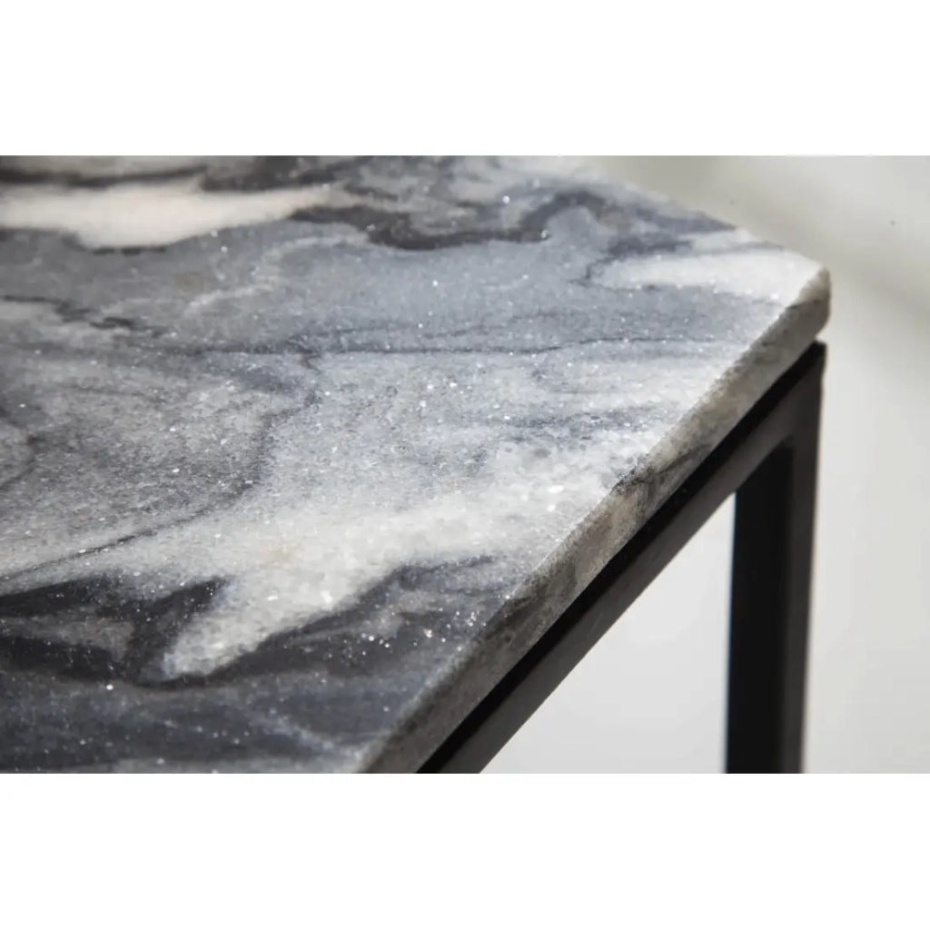 Tavolino VORTEX 50 cm in marmo grigio lucido con struttura in metallo nero