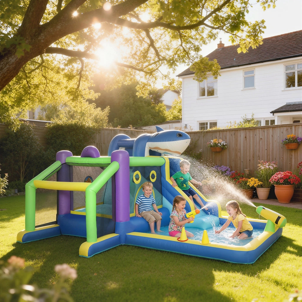 Piscina Gonfiabile Bambini con Scivolo Squali ¨C Zephmum ¨C Verde