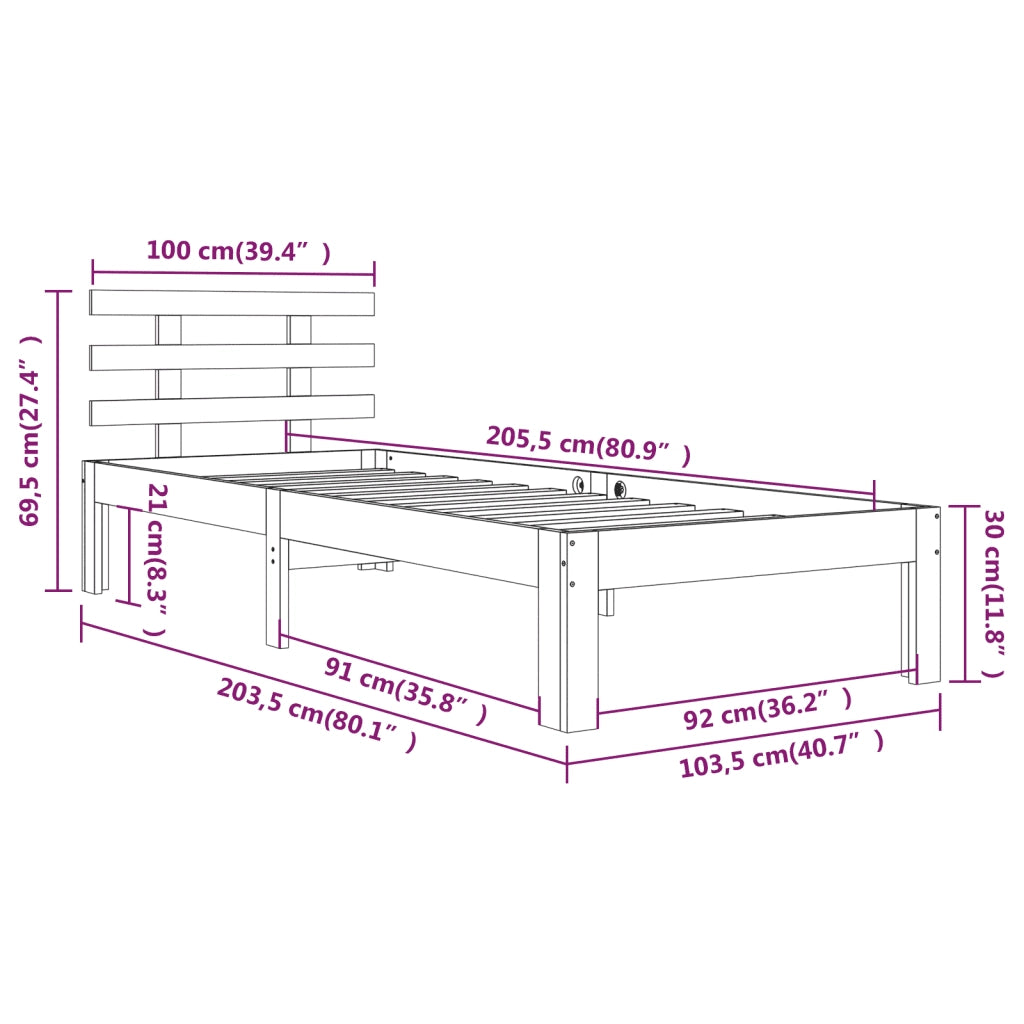 Giroletto senza Materasso Ambra in Legno Massello 100x200 cm