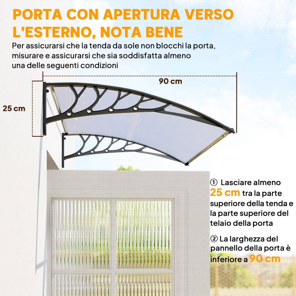 Tenda da sole curva ¨C zephmum ¨C policarbonato alluminio grigio 90x150x25 cm