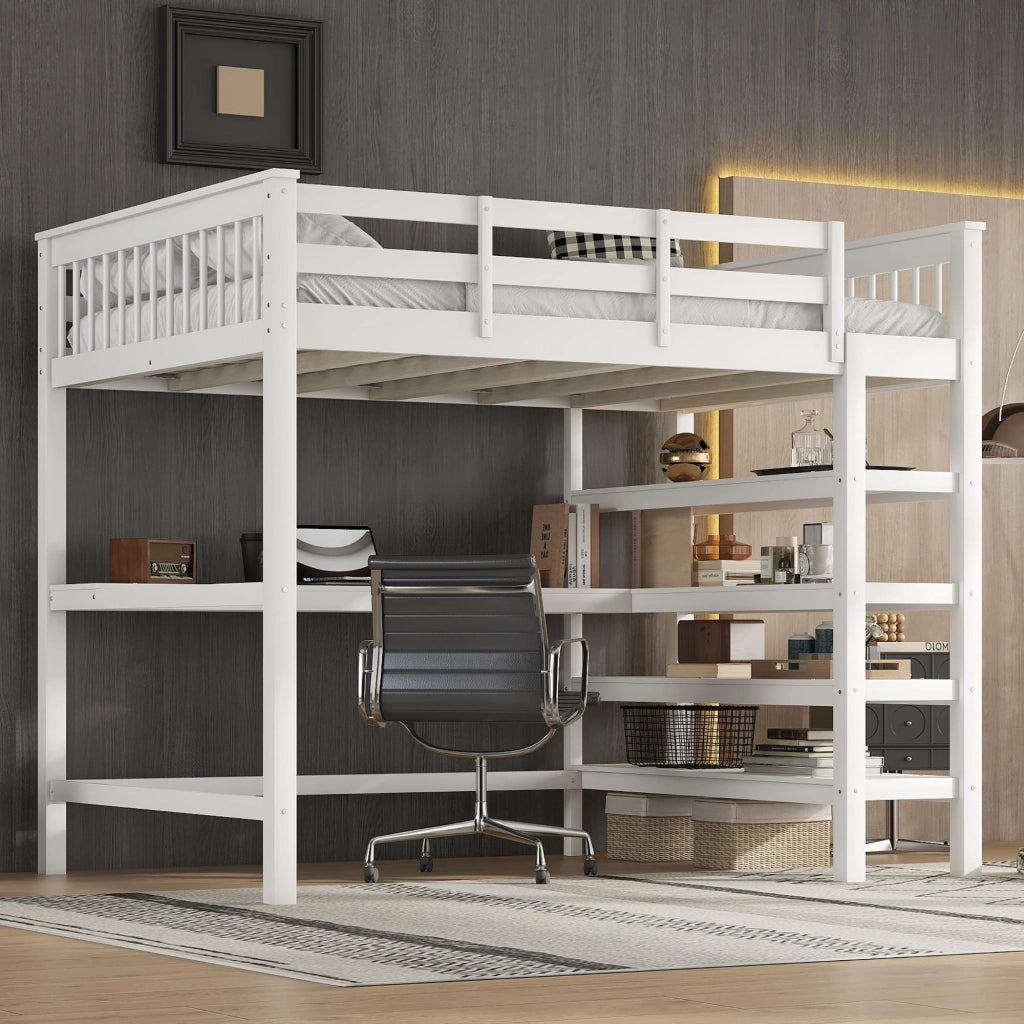LETTO A CASTELLO 140 x 200 cm bianco con scrivania e ripiani