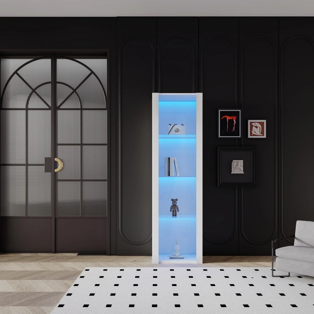 Vetrina Bianca Lucida con Illuminazione LED ¨C MINIMAL ¨C 3 Ripiani in Vetro, 55x38x166 cm