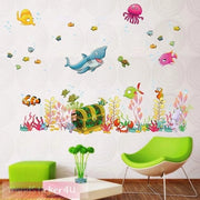 Sticker per Parete ONDERWATERWERELD con Cassa | Decorazioni per Parete: 122x68 cm | Tegolo Sticker Acquatico per Bagno Pesci e Animali Marini | Decorazione per Parete per Bagno e Camera da Bambini Grande