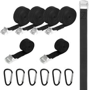 Set di 12 cavi di tensione corti, 4 cavi di tensione di 3 m regolabili con chiusura a morsa, cavi di tensione neri 2 x 1,5 m con 6 ganci di carabina per bicicletta, moto, bagagli, campeggio