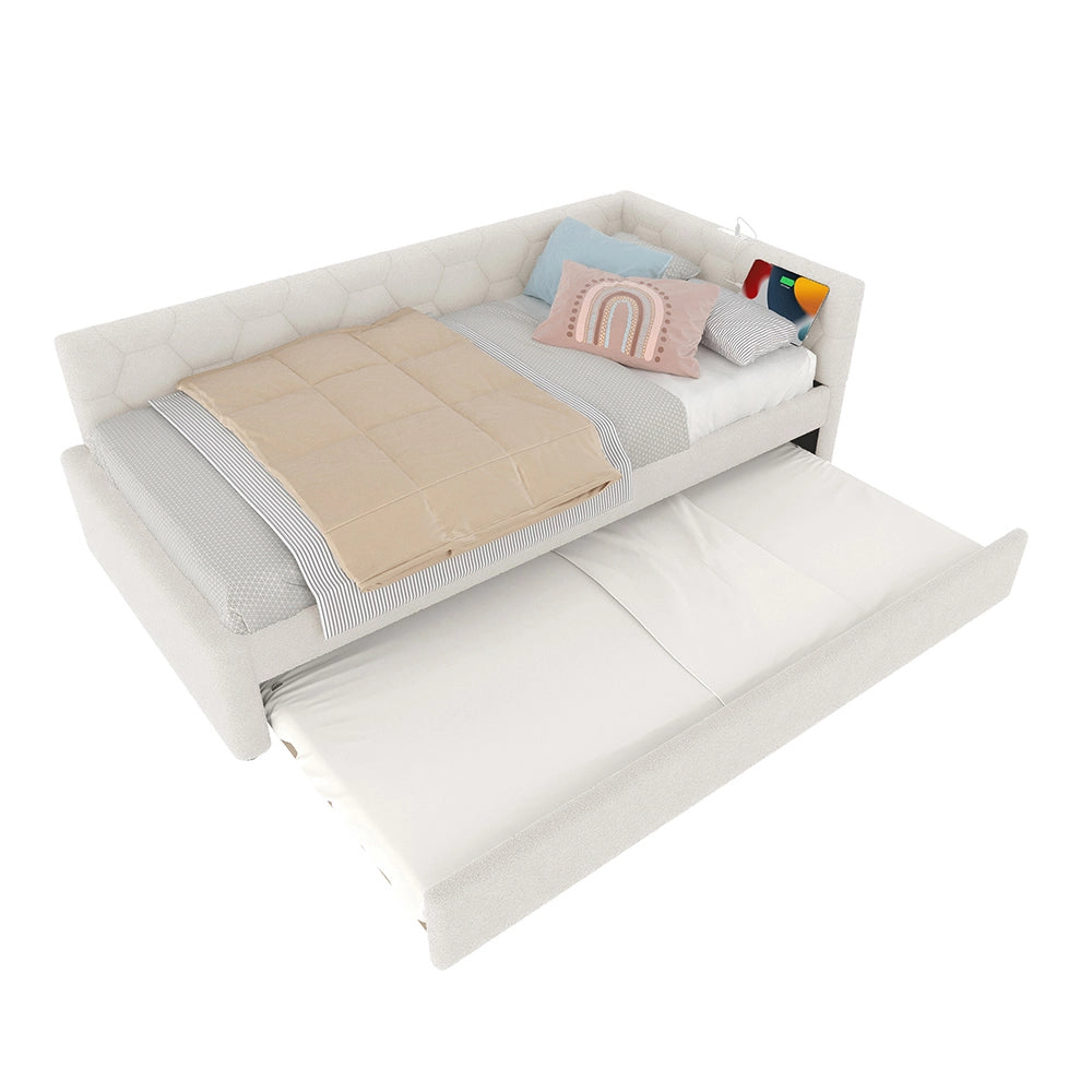 Letto giorno 90x200cm - Xylo - bianco, lampada, USB-C, estraibile