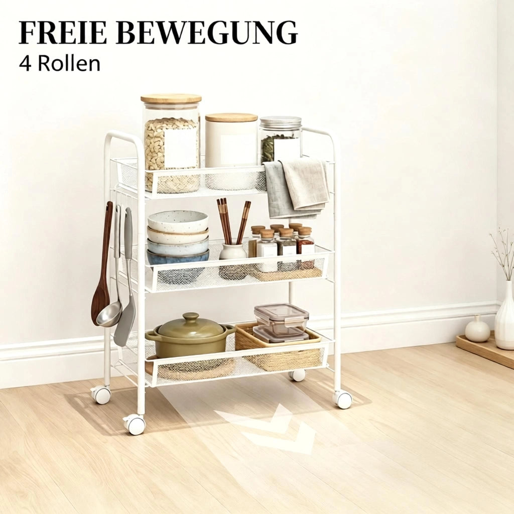 CARRELLO PORTAOGGETTI A 3 RIPIANI 45 x 26,5 x 63 cm IN ACCIAIO BIANCO