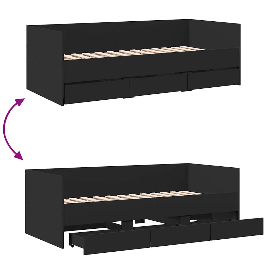 Divano Letto con Cassetti senza Materasso-Sofa Letto-Daybed Nero 75x190 cm 680852