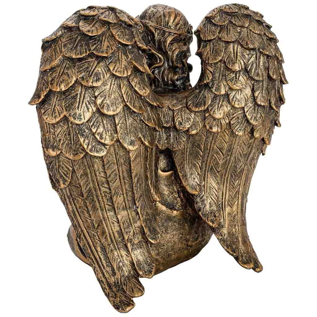 Statuetta decorativa a forma di angelo in metallo placcato oro 25,5x21,5x26h cm